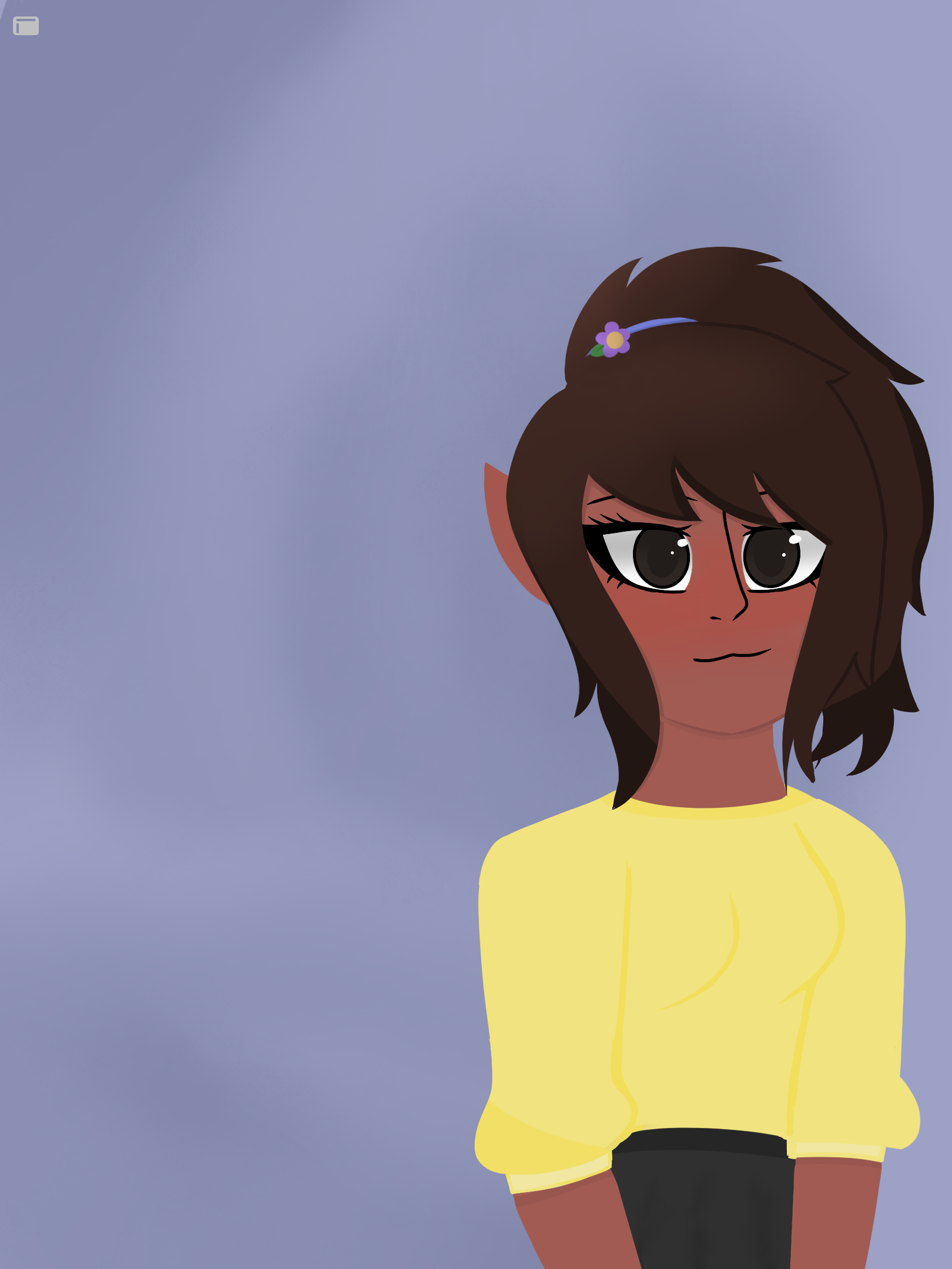 Illustration of a young girl in a bright yellow shirt with big eyes on a purple background